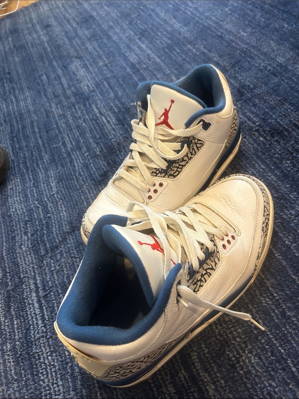 Men’s Jordan Retro Sneakers in White, Blue & Red